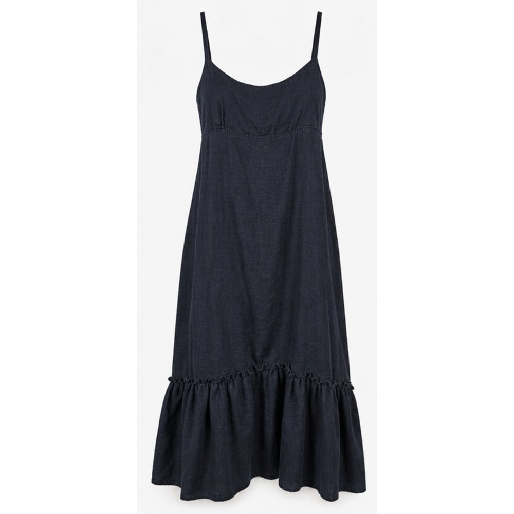 Patagonia Navy Blue Ruffle Hemp Blend Sundress Preppy Cottagecore Beach Size M